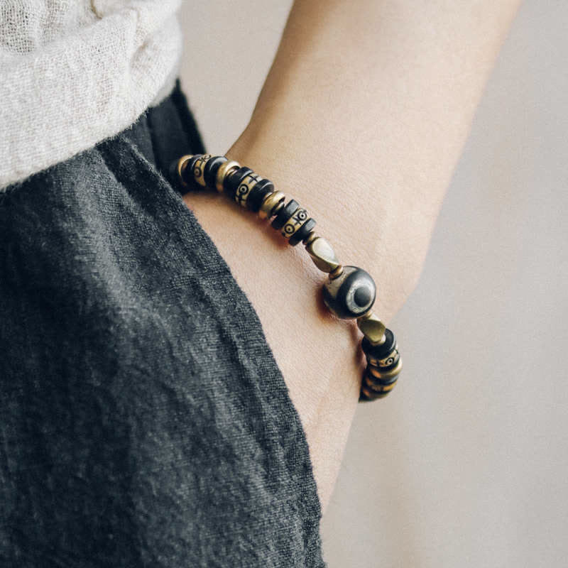 Buddha Stones Tibetan Bone Beads Ebony Wood Strength Bracelet - image 1