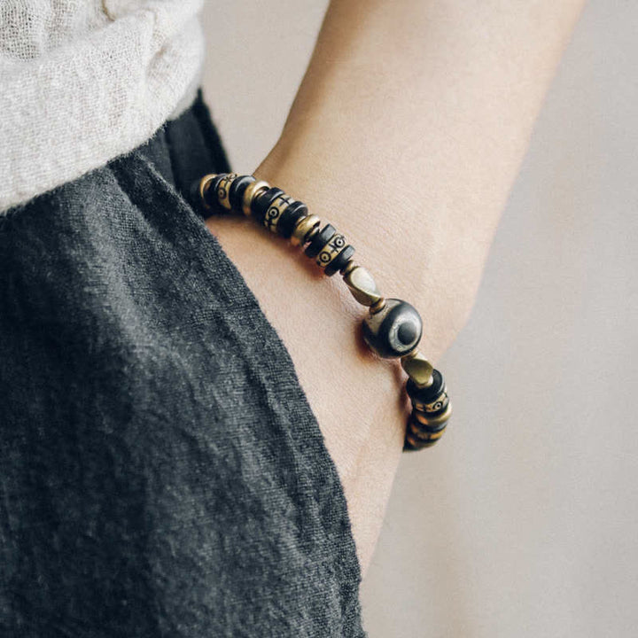 Buddha Stones Tibetan Bone Beads Ebony Wood Strength Bracelet - image 1