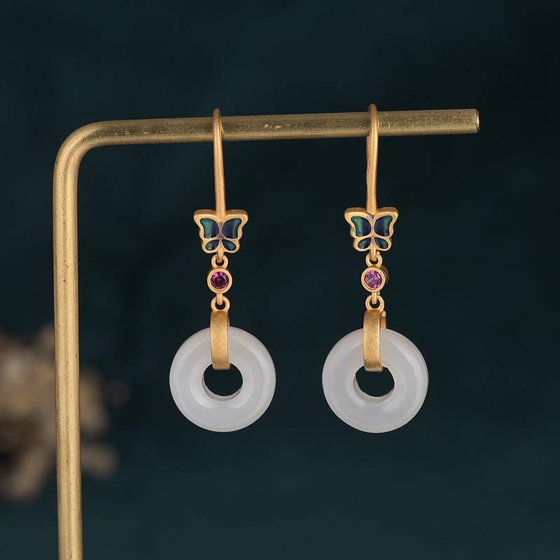 FengShui White Jade Butterfly Fortune Earrings - image 1