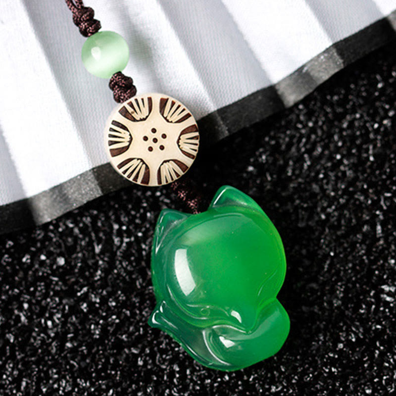 Natural Chalcedony Fox Harmony Phone Hanging Decoration - Green Fox - image 13