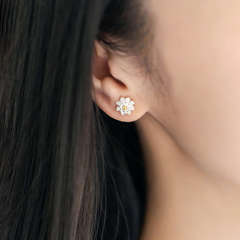 Buddha Stones 925 Sterling Silver Lotus Flower Balance Earrings - image 2