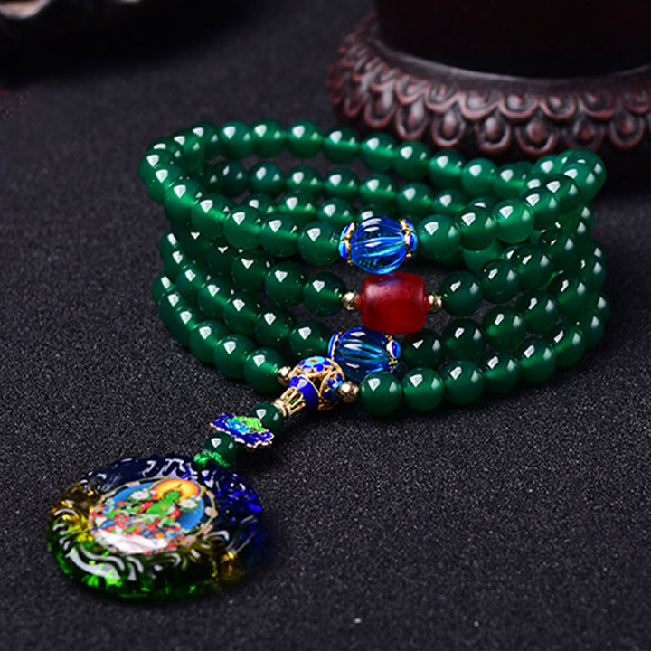 Buddha Stones 108 Mala Beads Natural Green Agate Bodhisattva Green Tara Manifestation Charm Bracelet - image 1