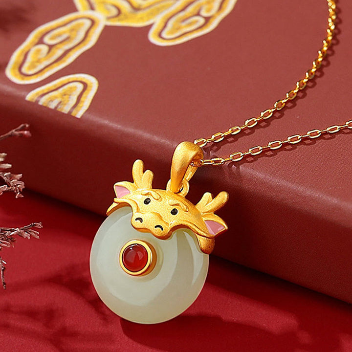 Buddha Stones 925 Sterling Silver Hetian Jade Chinese Zodiac Year of the Dragon Red Agate Luck Protection Necklace Pendant - image 4