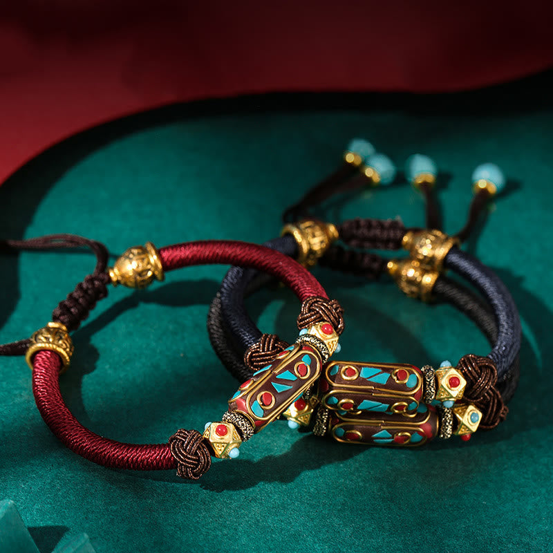 Buddha Stones Handmade Tibetan Turquoise Om Mani Padme Hum Strength Braided Bracelet - image 1
