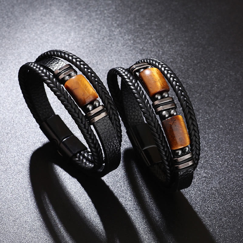 Buddha Stones Tiger Eye Power Magnetic Buckle Multilayered Leather Bracelet - image 9