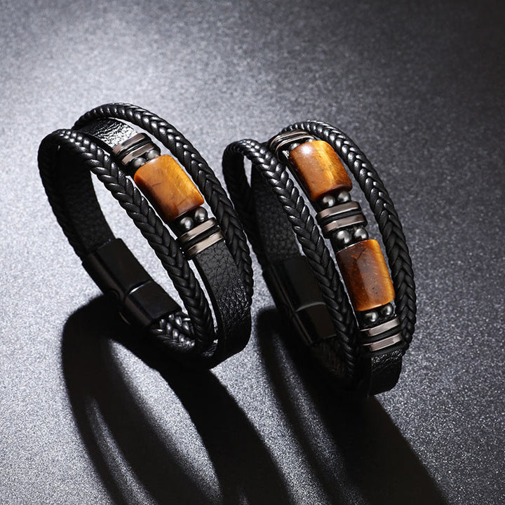 Buddha Stones Tiger Eye Power Magnetic Buckle Multilayered Leather Bracelet - image 9