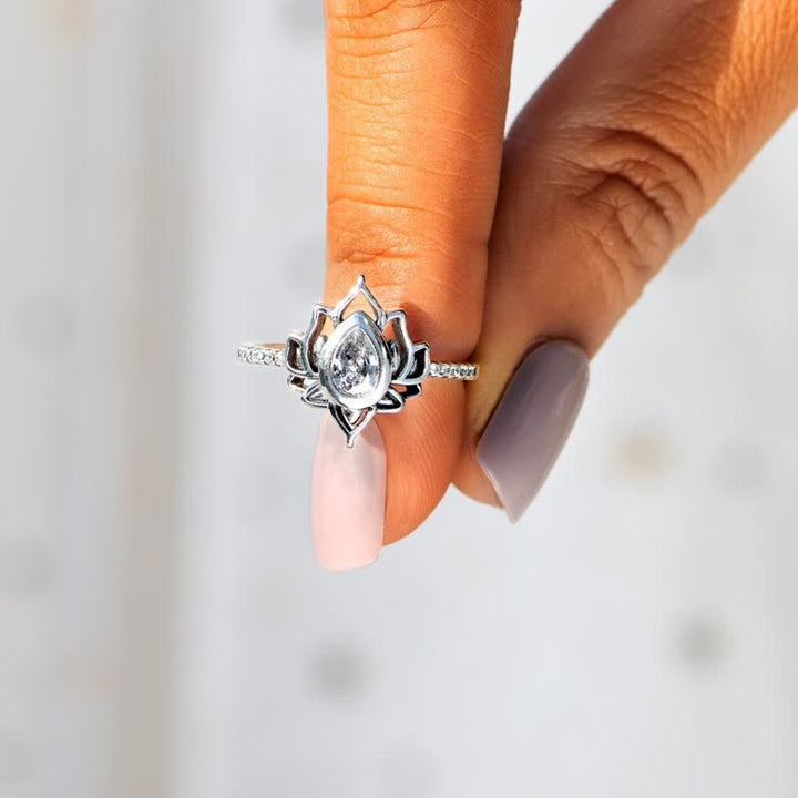 Buddha Stones Sterling Silver Lotus Zircon Blessing Protection Ring - image 6