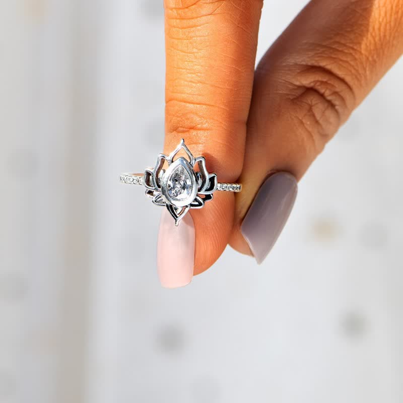 Buddha Stones Sterling Silver Lotus Zircon Blessing Protection Ring - image 6