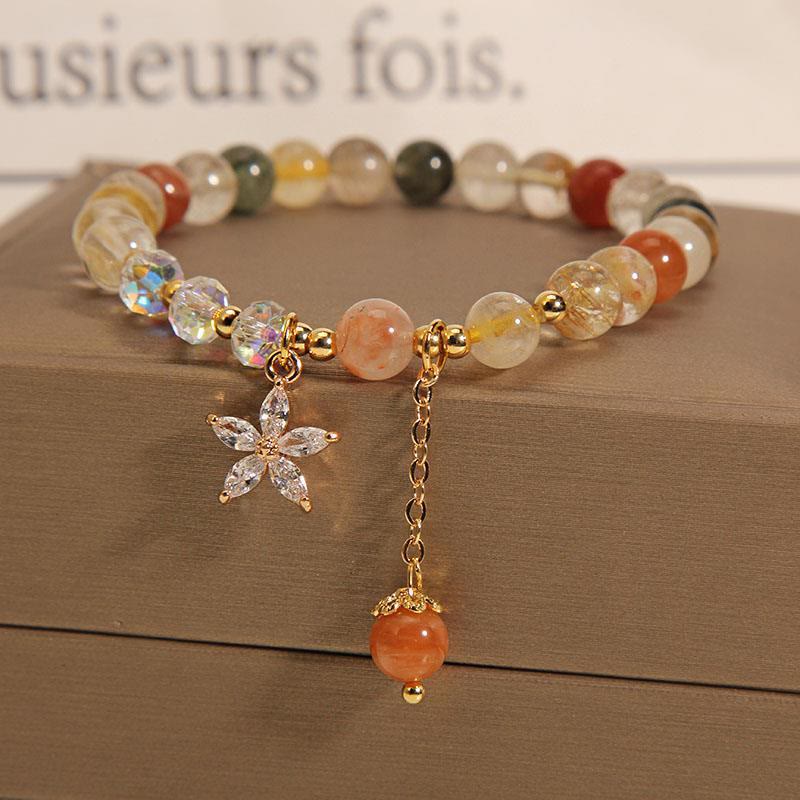 Buddha Stones Multicolored Rutilated Quartz Auspiciousness Zircon Flower Bracelet - Rutilated Quartz(Auspiciousness♥Courage) - image 0