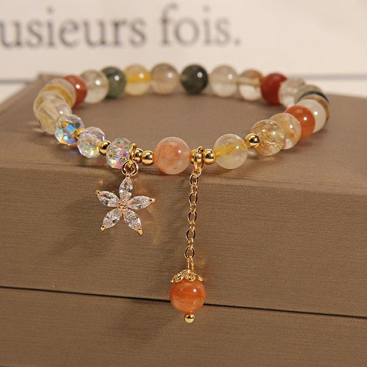 Buddha Stones Multicolored Rutilated Quartz Auspiciousness Zircon Flower Bracelet - Rutilated Quartz(Auspiciousness♥Courage) - image 0