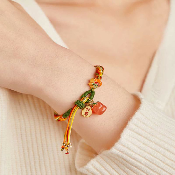 Buddha Stones Persimmon Red Agate Strength Reincarnation Knot Braid String Bracelet - image 4