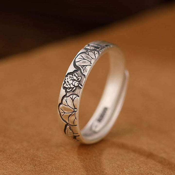Buddha Stones 999 Sterling Silver Lotus Peony Flower Enlightenment Ring - image 5