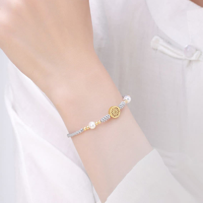 Buddha Stones Copper Coin Fortune Tree Pearl Luck Blue Rope Braided Bracelet - image 28
