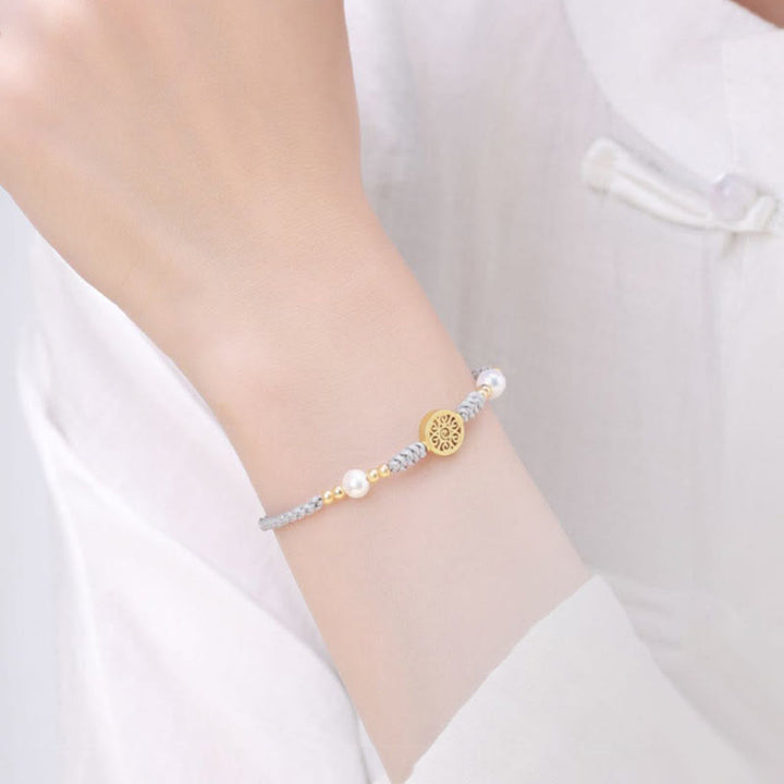 Buddha Stones Copper Coin Fortune Tree Pearl Luck Blue Rope Braided Bracelet - image 28
