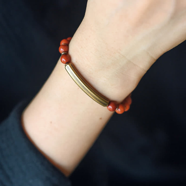 Buddha Stones Red Jasper Moss Agate Black Obsidian Crystal Copper Peace Couple Bracelet - image 10