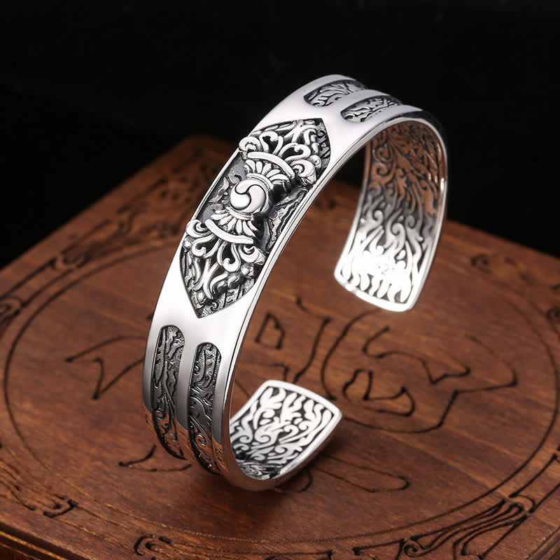 Buddha Stones 925 Sterling Silver Vajra Dorje Engraved Spiritual Power Bracelet Bangle - image 1
