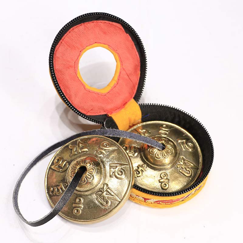 Buddha Stones Tibetan Tingsha Bell Six True Words Dragon Copper Balance Decoration With Bag - Six True Words&Bag - image 2