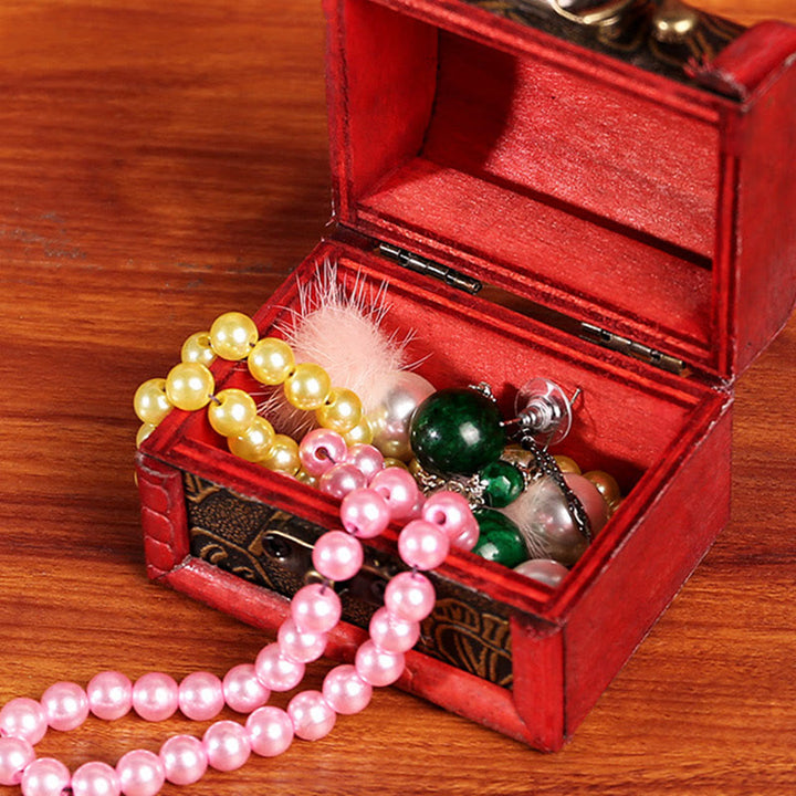 Buddha Stones Retro Small Wood Jewelry Box Lotus Golden Grape Copper Coin Daffodil Grass Flower Jewelry Storage Box - image 6