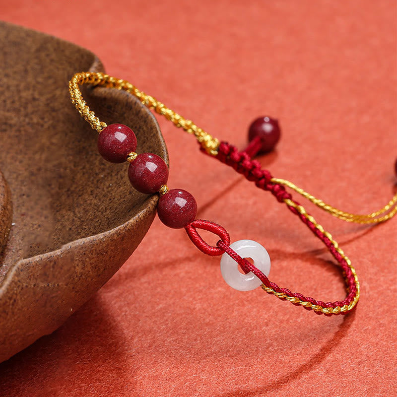 Buddha Stones Natural Cinnabar Jade Peace Buckle Blessing Bracelet - image 1