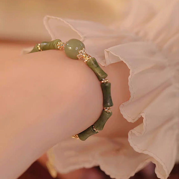 Buddha Stones 14K Copper Plated Peridot Hetian Jade Bamboo Pattern Luck Bracelet - image 4