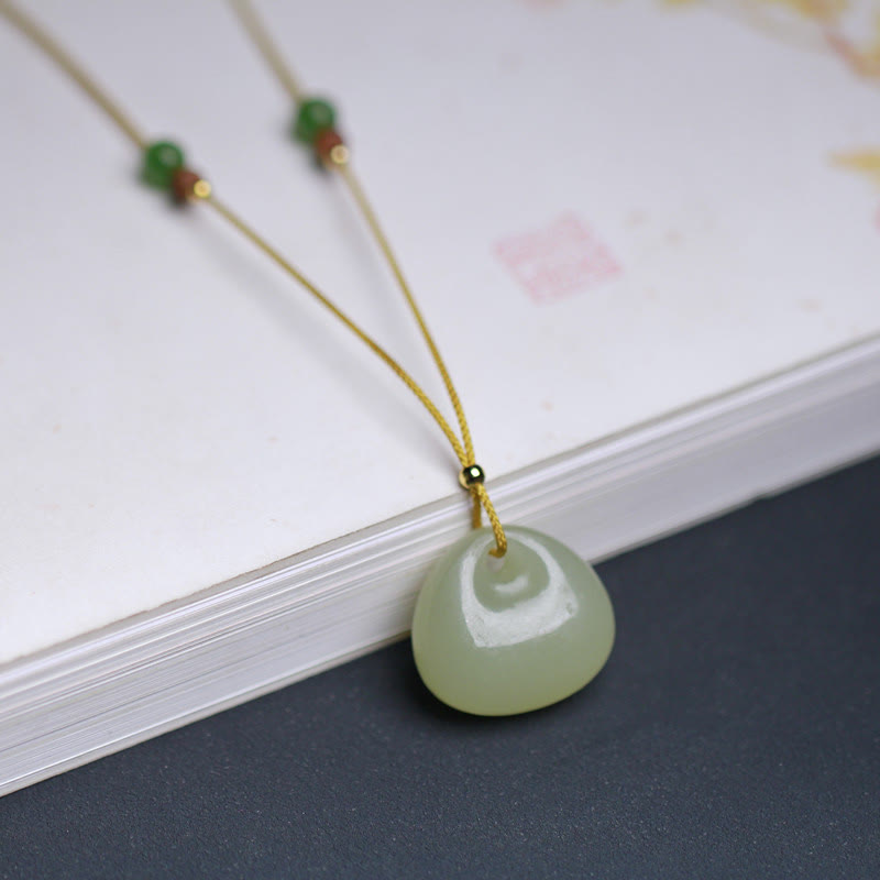 Natural Hetian Jade Small Bag Pattern Prosperity String Necklace Pendant - image 3