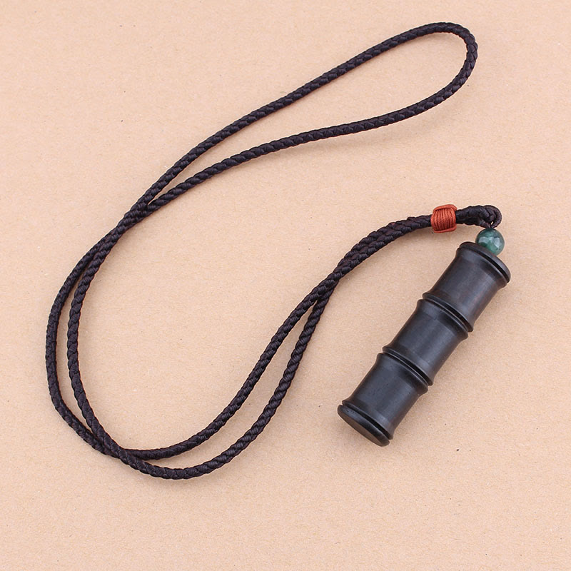Buddha Stones Ebony Wood Bamboo Pattern Ghau Prayer Box Peace Necklace Pendant - image 1