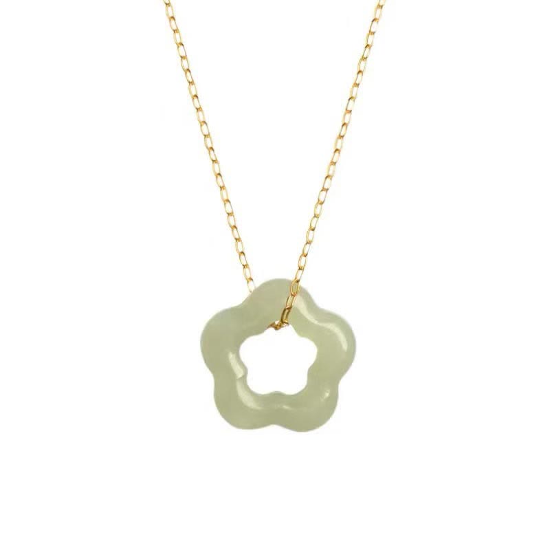 Buddha Stones Dainty Hetian Jade Cyan Jade Luck Floral Charm Necklace Pendant - image 9