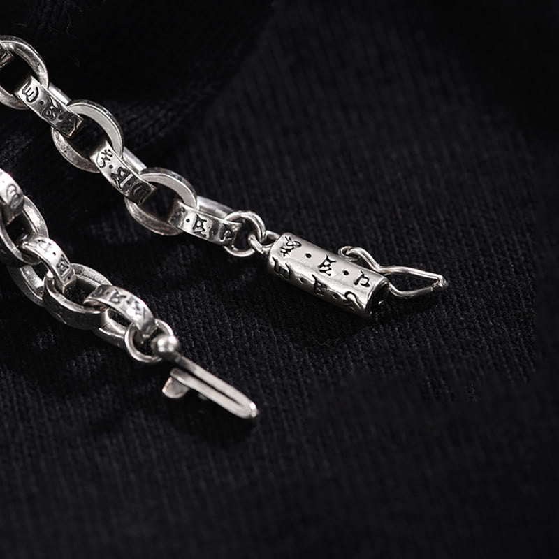 Buddha Stones 925 Sterling Silver Om Mani Padme Hum Carved Design Creativity Metal Bracelet - image 5