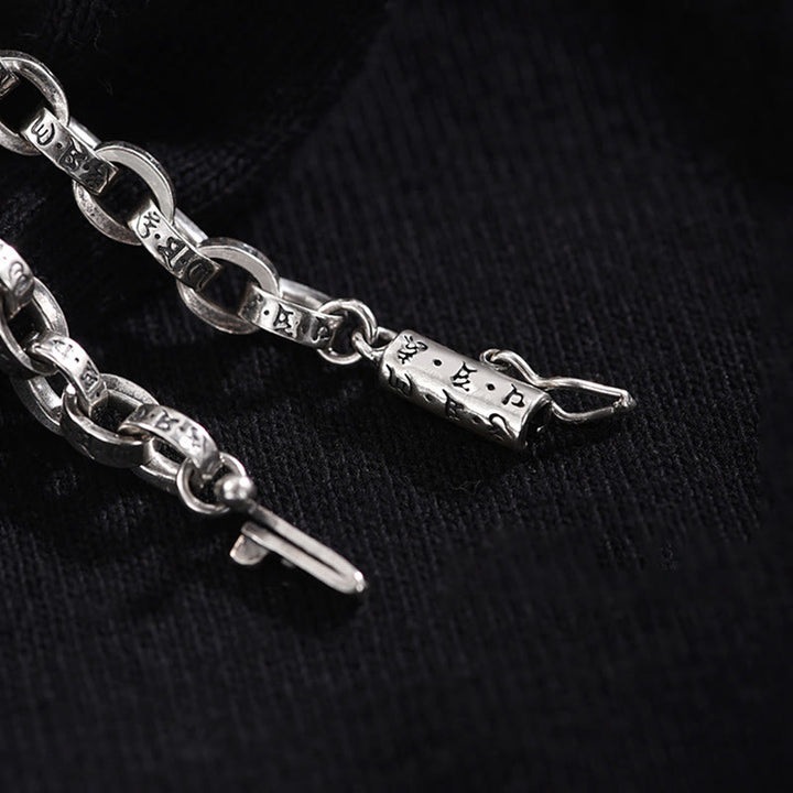 Buddha Stones 925 Sterling Silver Om Mani Padme Hum Carved Design Creativity Metal Bracelet - image 5