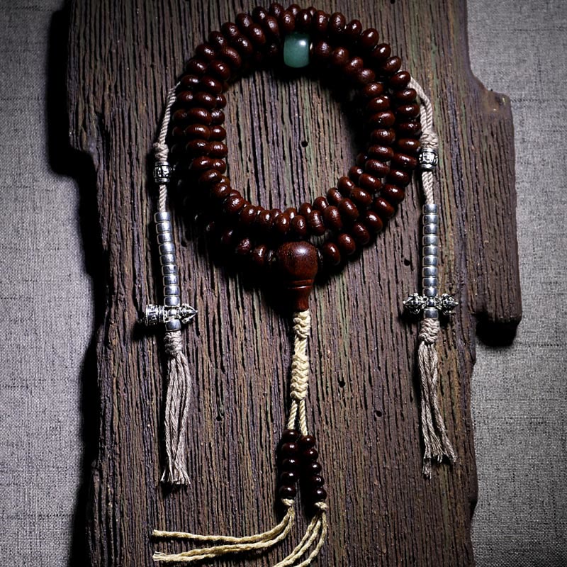 Buddha Stones Natural Tibet 108 Mala Beads Purple Bodhi Seed Three-eyed Dzi Bead Copper Dorje Harmony Bracelet - Purple Bodhi Seed Copper Dorje - 11mm - image 13