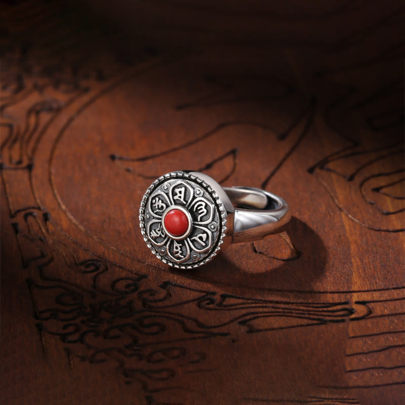 Buddha Stones Tibetan Om Mani Padme Hum Peace Rotatable Ring - image 4