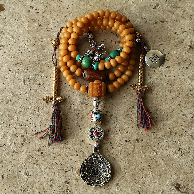 Buddha Stones Tibet 108 Mala Beads Bodhi Seed Bagua Vajra Wealth Bracelet - Bodhi Seed&Round Beads - 11mm - image 0