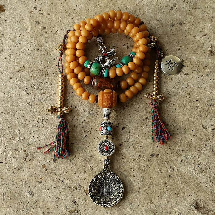 Buddha Stones Tibet 108 Mala Beads Bodhi Seed Bagua Vajra Wealth Bracelet - Bodhi Seed&Round Beads - 11mm - image 0