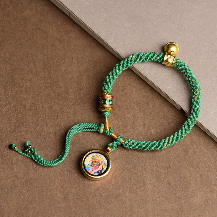 Buddha Stones Tibetan Five God Of Wealth Thangka Luck Prayer Wheel Bell Braid String Bracelet - Zakiram Goddess of Wealth(Wrist Circumference 14-19cm) - image 7