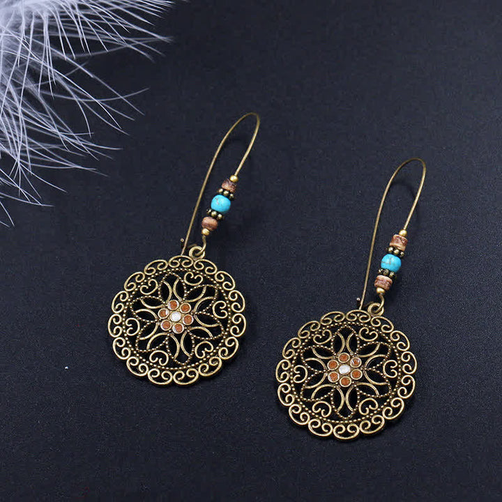 Round Flower Design Luck Dangle Drop Earrings - image 2