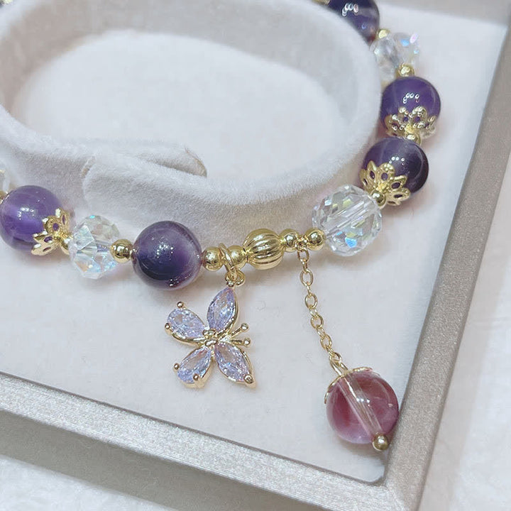 Buddha Stones Natural Amethyst Crystal Spiritual Butterfly Charm Bracelet - image 12