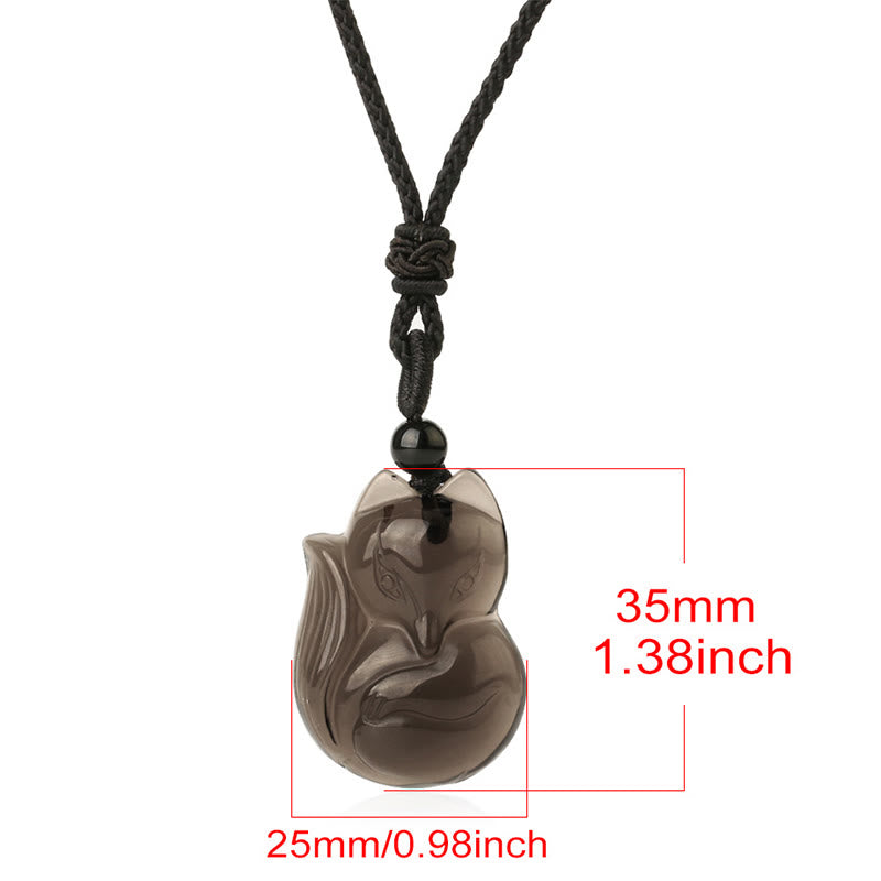 Buddha Stones Natural Black Obsidian Tiger Eye Ice Obsidian Fox Pendant Amulet Necklace - image 13