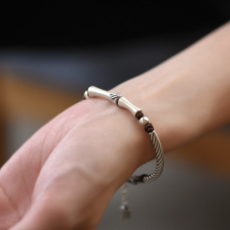 Buddha Stones 999 Sterling Silver Bamboo Pattern Cicada Luck Wealth Bracelet - image 8