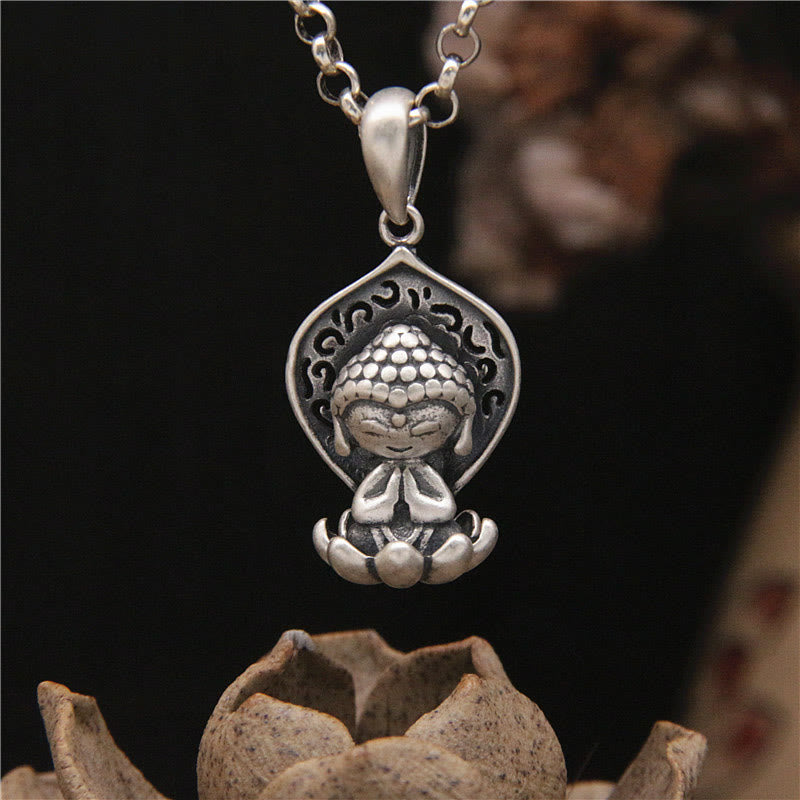Buddha Stones 999 Sterling Silver Meditation Buddha Lotus Serenity Necklace Pendant - Buddha Symbol(Compassion♥Serenity) - image 0
