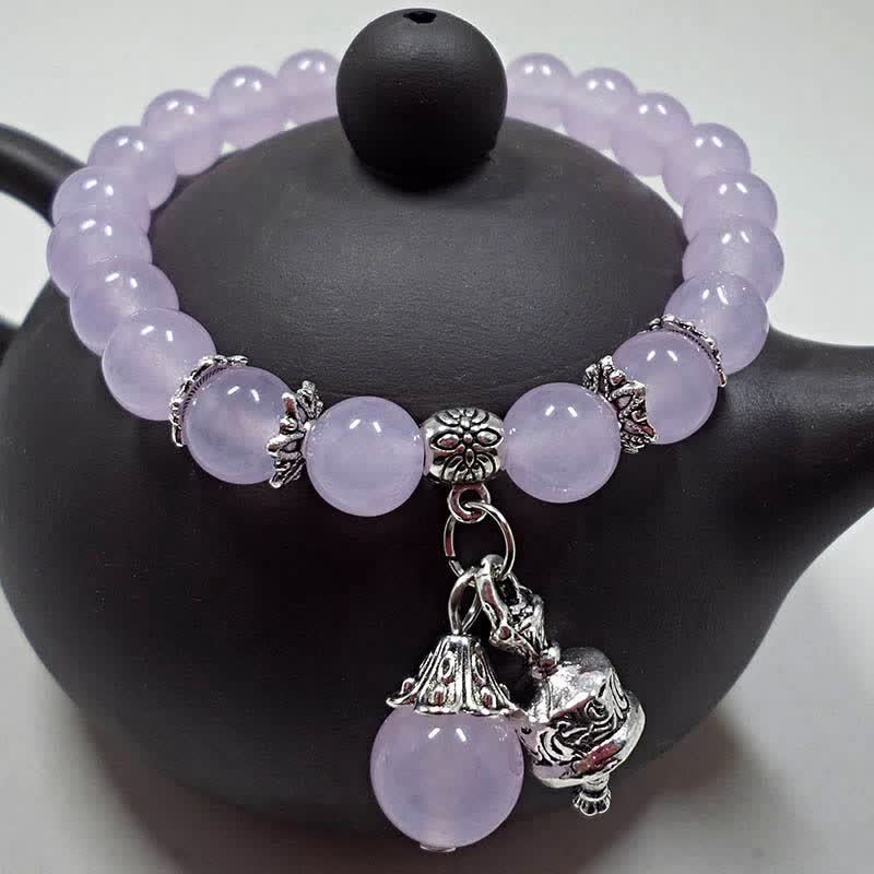 Buddha Stones Vintage Crystal Chalcedony Stone Energy Beaded Bell Charm Bracelet - image 10