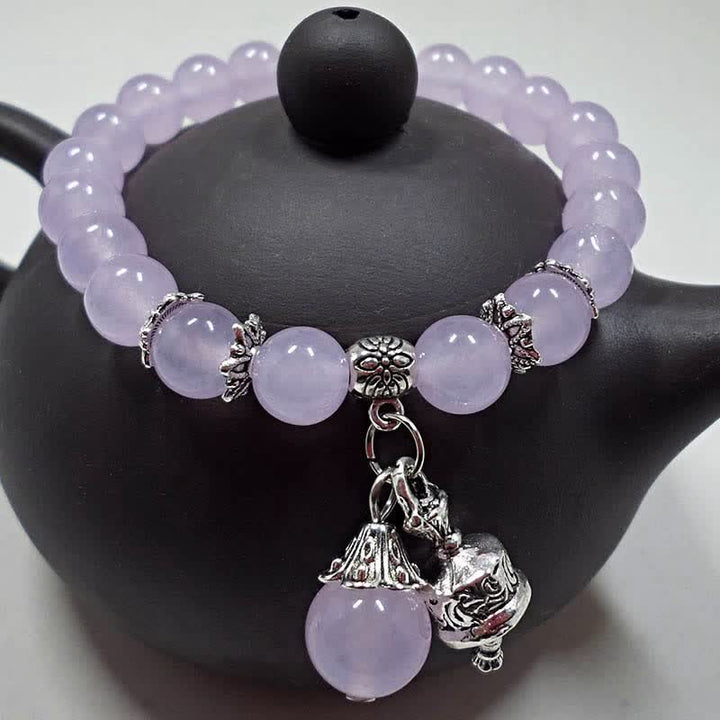 Buddha Stones Vintage Crystal Chalcedony Stone Energy Beaded Bell Charm Bracelet - image 10