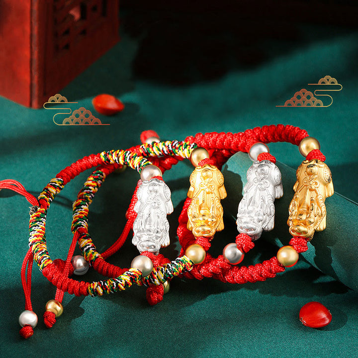 Buddha Stones 999 Sterling Silver PiXiu Wealth King Kong Knot String Braided Kids Child Bracelet - image 14