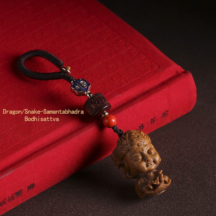 Chinese Zodiac Natal Buddha Green Sandalwood Om Mani Padme Hum Peace Key Chain - Dragon/Snake-Samantabhadra Bodhisattva - image 13