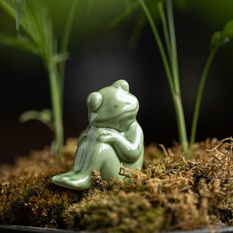 Buddha Stones Mini Small Meditation Lotus Resting Frog Ceramic Wealth Luck Home Tea Pet Figurine Decoration - image 12