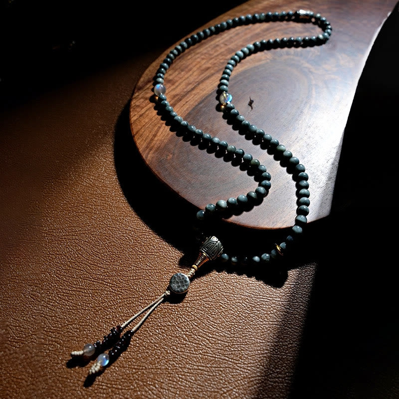 Buddha Stones 925 Sterling Silver 108 Mala Beads Eagle's Eye Stone Moonstone Positive Bracelet - image 12