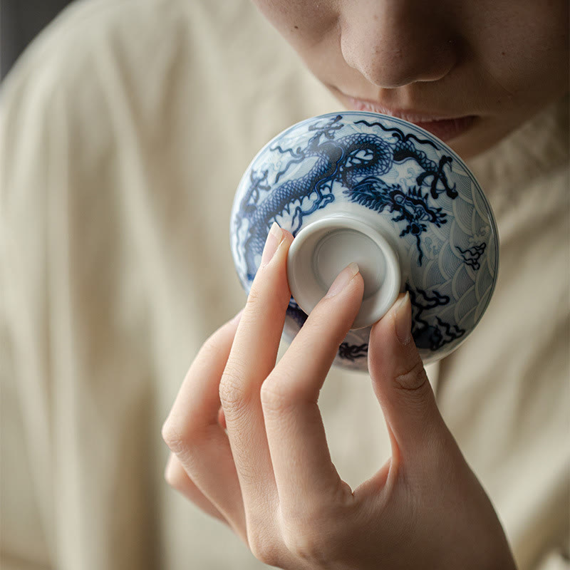 Buddha Stones Blue Dragon Design Ceramic Teacup Kung Fu Tea Cups - image 14