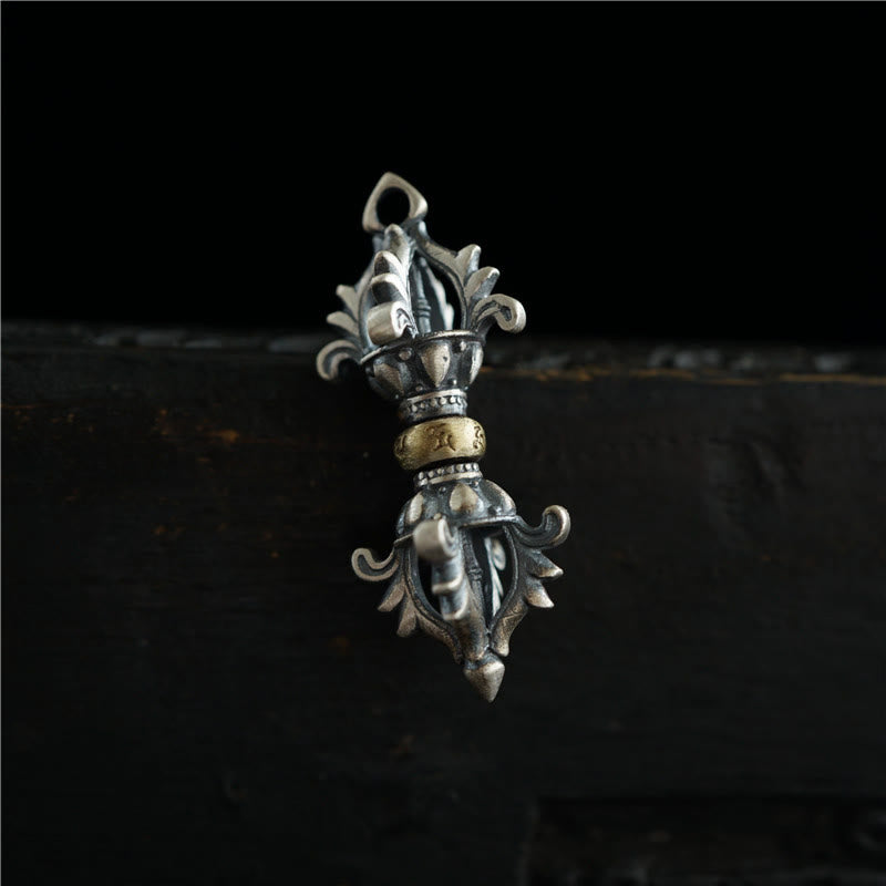 Buddha Stones 925 Sterling Silver Om Mani Padme Hum Dorje Vajra Engraved Strength Pendant Hanging Decoration - image 2