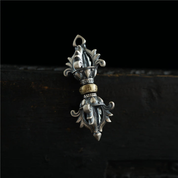 Buddha Stones 925 Sterling Silver Om Mani Padme Hum Dorje Vajra Engraved Strength Pendant Hanging Decoration - image 2