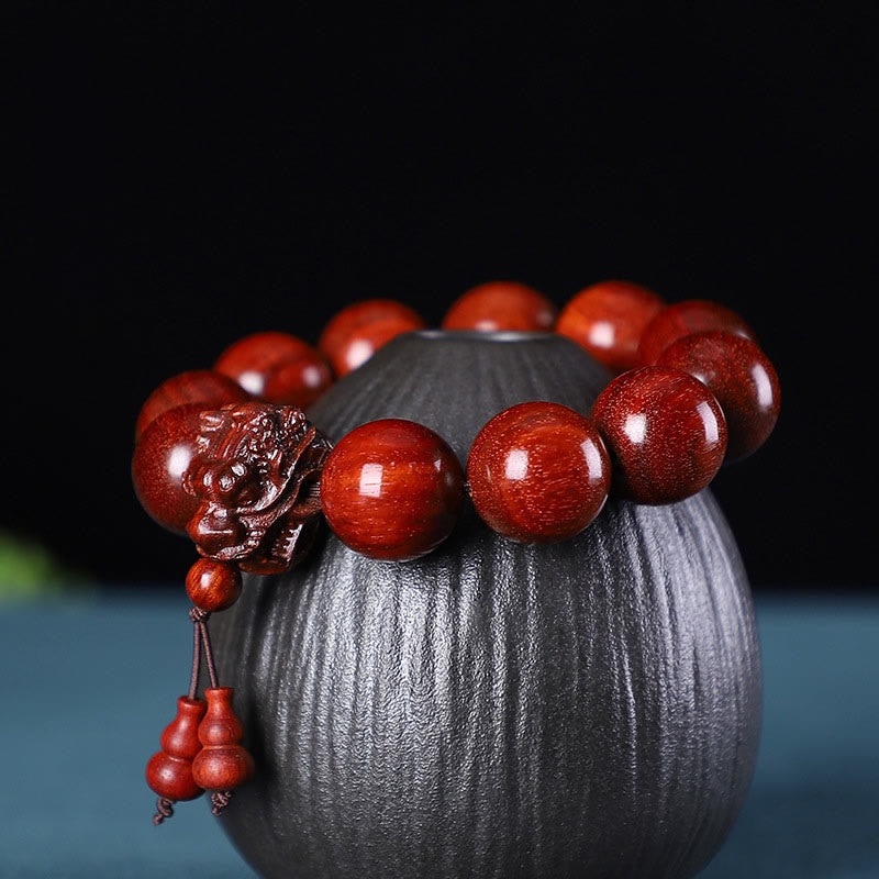 Buddha Stones Rosewood Green Sandalwood Small Leaf Red Sandalwood Dragon Carved Protection Bracelet - image 11