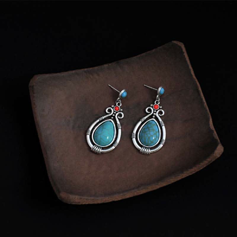 Tibet Vintage Turquoise Waterdrop Strength Drop Dangle Earrings Clips - image 3